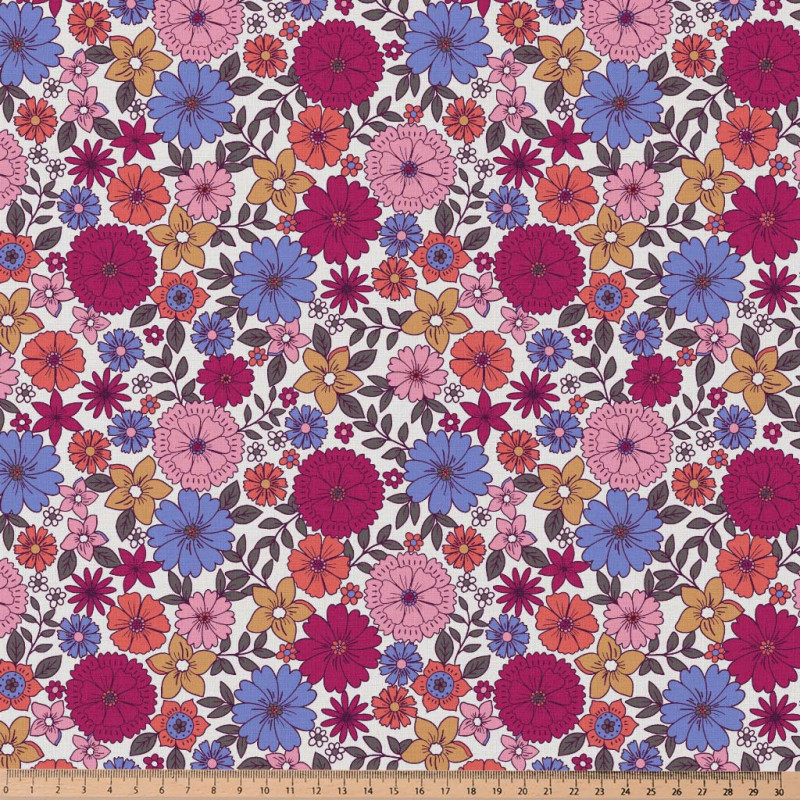 Printed Cotton BRIGITTE White / Purple